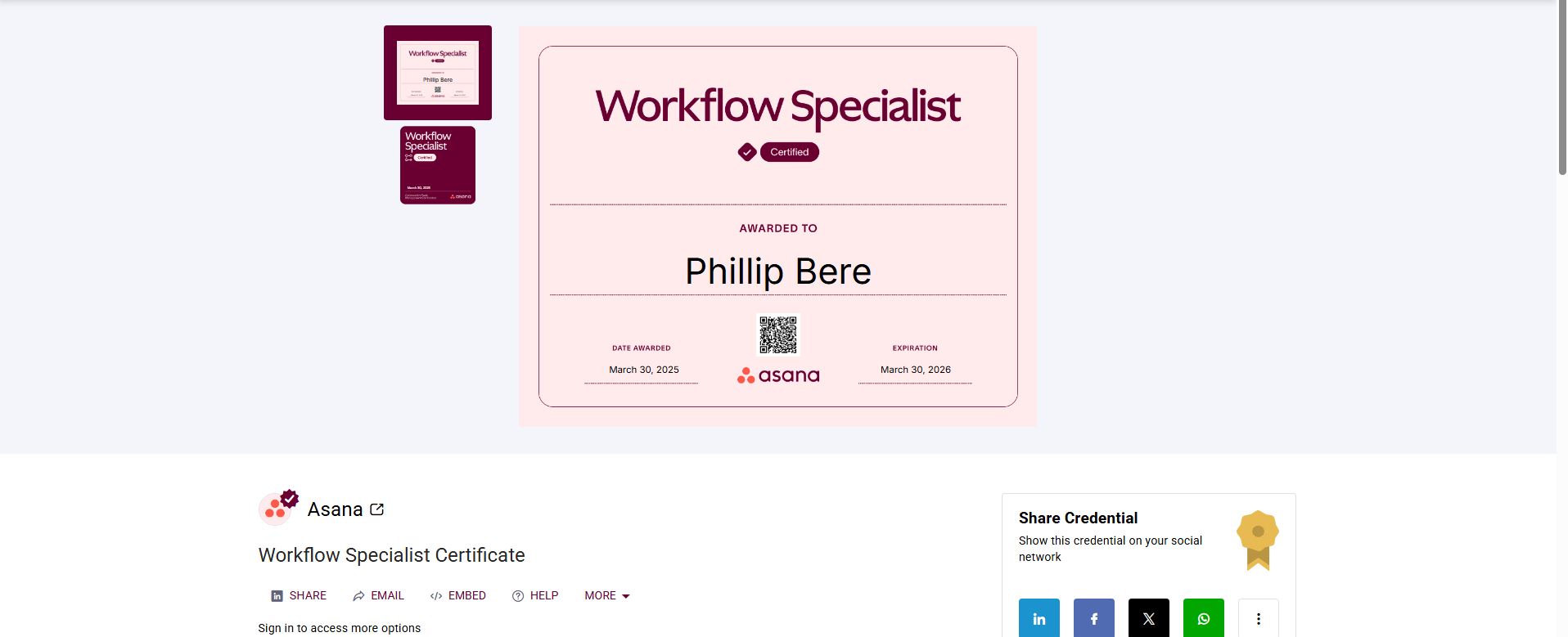 Asana Workflow Specialist Certificate